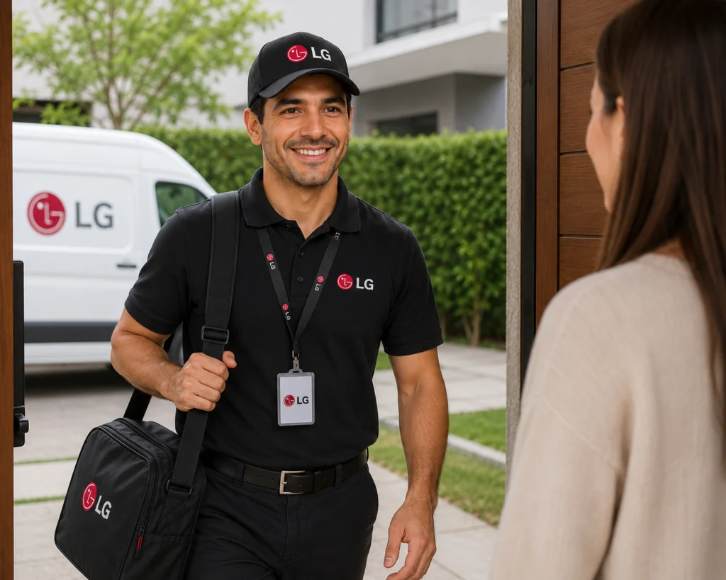 Técnico autorizado LG llegando a un domicilio en Quito